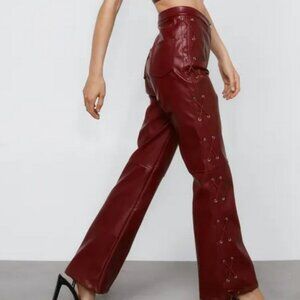 Faux Leather Lace Up Flared Trousers